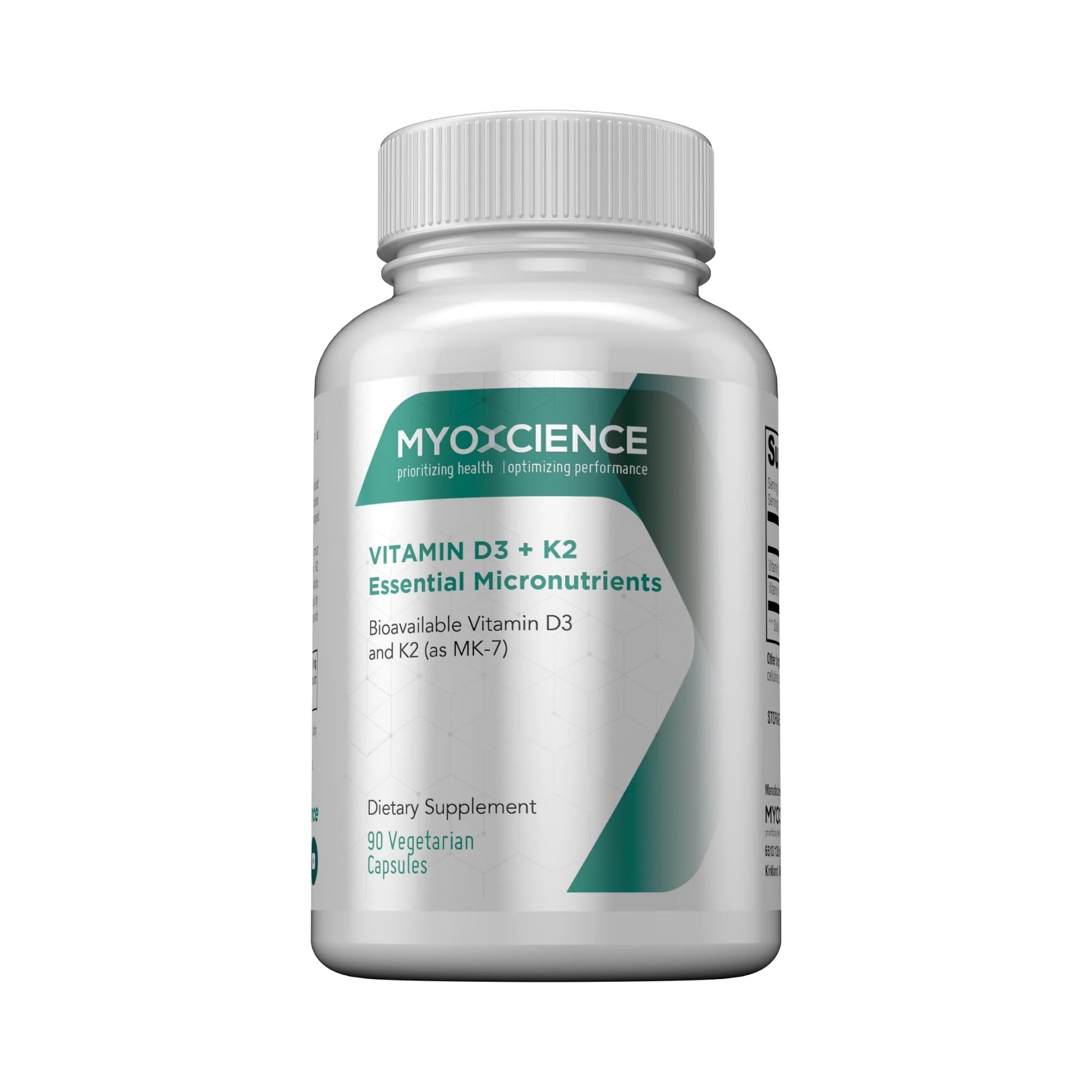 MYOXCIENCE Vitamin D3 + K2 Essential Micronutrients | Vitamin D3 5,000 IU | Vitamin K2 as MK-7 90 mcg (90 Vegetarian Capsules) - dailyvitalstore