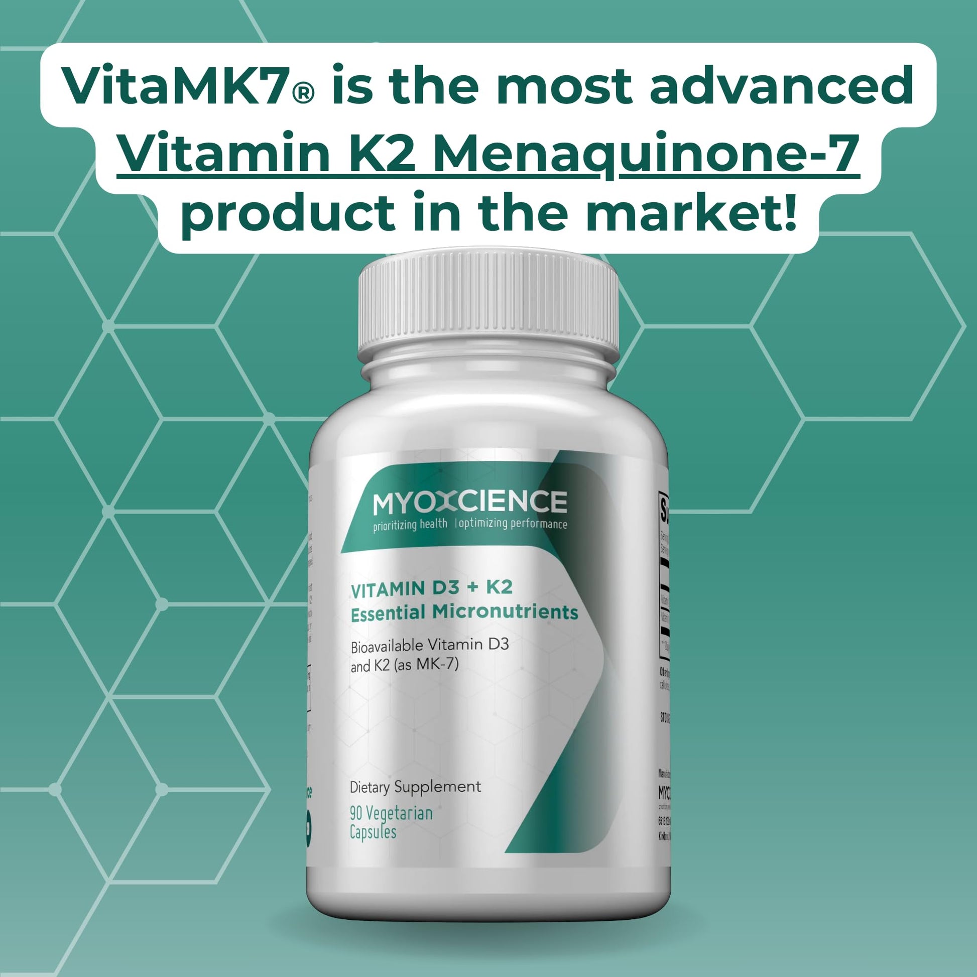 MYOXCIENCE Vitamin D3 + K2 Essential Micronutrients | Vitamin D3 5,000 IU | Vitamin K2 as MK-7 90 mcg (90 Vegetarian Capsules) - dailyvitalstore