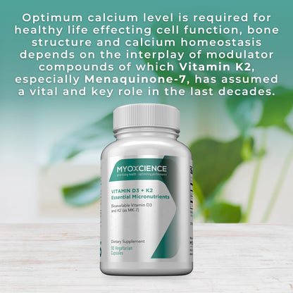 MYOXCIENCE Vitamin D3 + K2 Essential Micronutrients | Vitamin D3 5,000 IU | Vitamin K2 as MK-7 90 mcg (90 Vegetarian Capsules) - dailyvitalstore