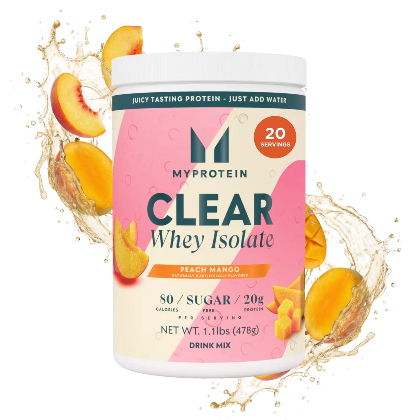 Myprotein Clear Whey Isolate Protein Powder, 1.1 Lb (20 Servings) Peach Mango, 20g Protein per Serving, Naturally Flavored Drink Mix - dailyvitalstore
