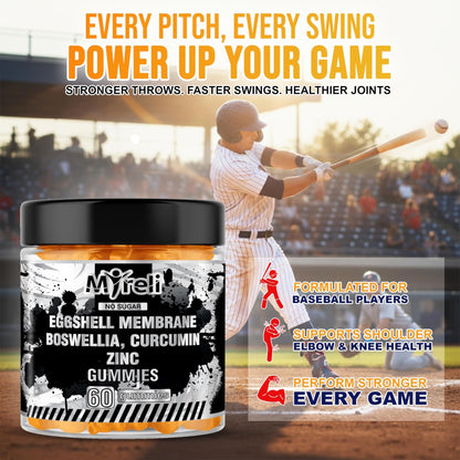 MYRELI Eggshell Membrane 400mg, Boswellia 300mg, Curcumin 250mg & Zinc 20mg Gummies - Baseball Athlete Joint Support, Flexibility, Recovery, Antioxidant, Energy, Endurance - Vegan, Non-GMO, 60 Gummies - dailyvitalstore