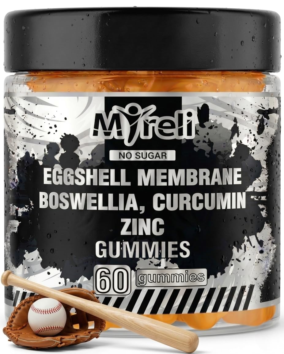 MYRELI Eggshell Membrane 400mg, Boswellia 300mg, Curcumin 250mg & Zinc 20mg Gummies - Baseball Athlete Joint Support, Flexibility, Recovery, Antioxidant, Energy, Endurance - Vegan, Non-GMO, 60 Gummies - dailyvitalstore
