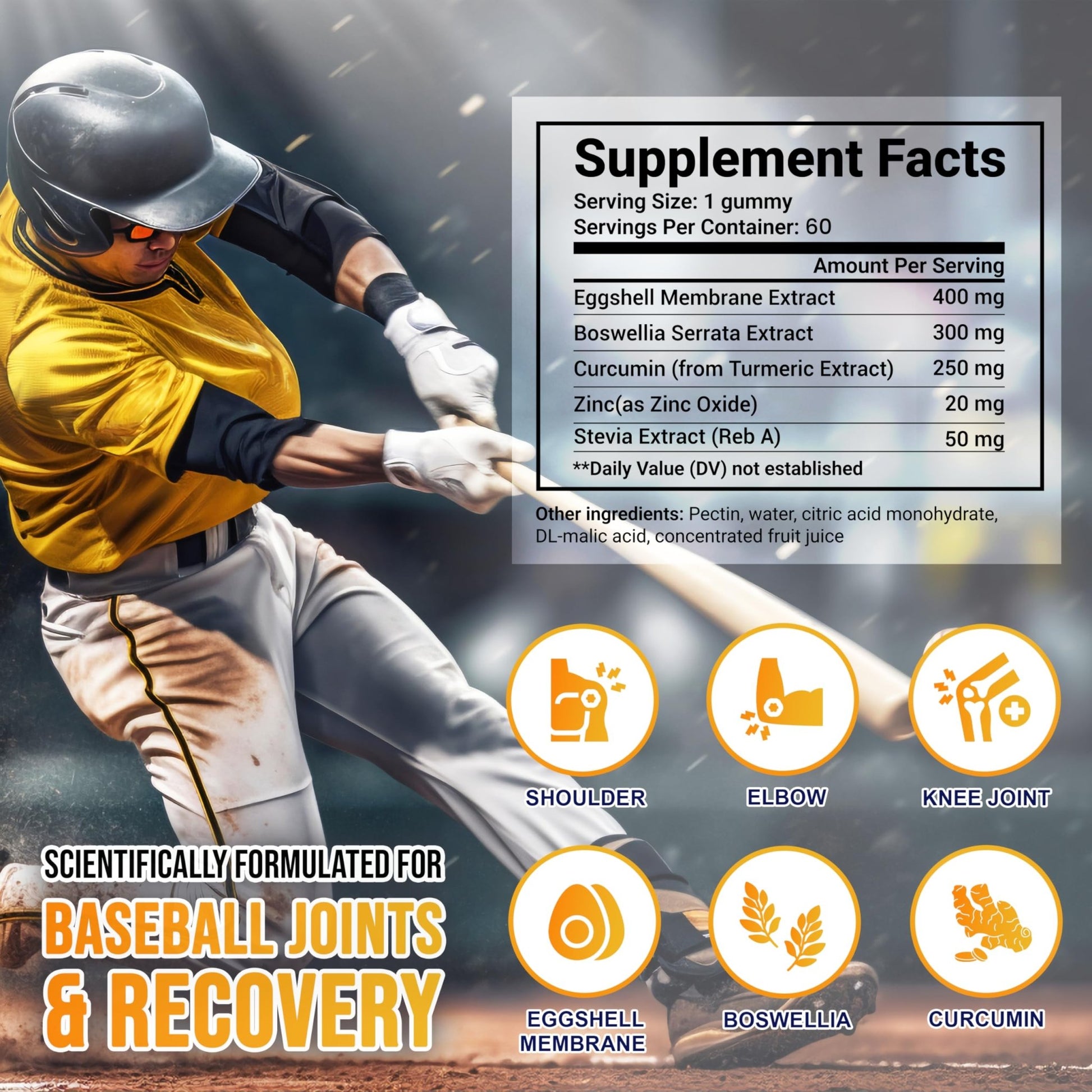 MYRELI Eggshell Membrane 400mg, Boswellia 300mg, Curcumin 250mg & Zinc 20mg Gummies - Baseball Athlete Joint Support, Flexibility, Recovery, Antioxidant, Energy, Endurance - Vegan, Non-GMO, 60 Gummies - dailyvitalstore