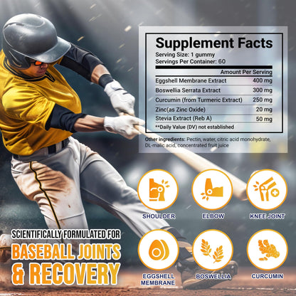 MYRELI Eggshell Membrane 400mg, Boswellia 300mg, Curcumin 250mg & Zinc 20mg Gummies - Baseball Athlete Joint Support, Flexibility, Recovery, Antioxidant, Energy, Endurance - Vegan, Non-GMO, 60 Gummies - dailyvitalstore