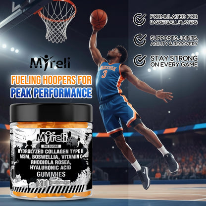 MYRELI Hydrolyzed Collagen Type II 500mg, MSM 700mg, Boswellia 200mg, Vitamin C 400mg, Rhodiola 100mg, Hyaluronic Acid 100mg, Joint Mobility, Flexibility, Basketball Athletes, Vegan, Non GMO, 60 Gummy - dailyvitalstore