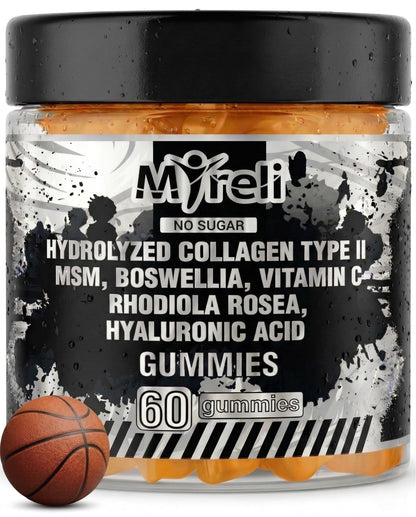 MYRELI Hydrolyzed Collagen Type II 500mg, MSM 700mg, Boswellia 200mg, Vitamin C 400mg, Rhodiola 100mg, Hyaluronic Acid 100mg, Joint Mobility, Flexibility, Basketball Athletes, Vegan, Non GMO, 60 Gummy - dailyvitalstore