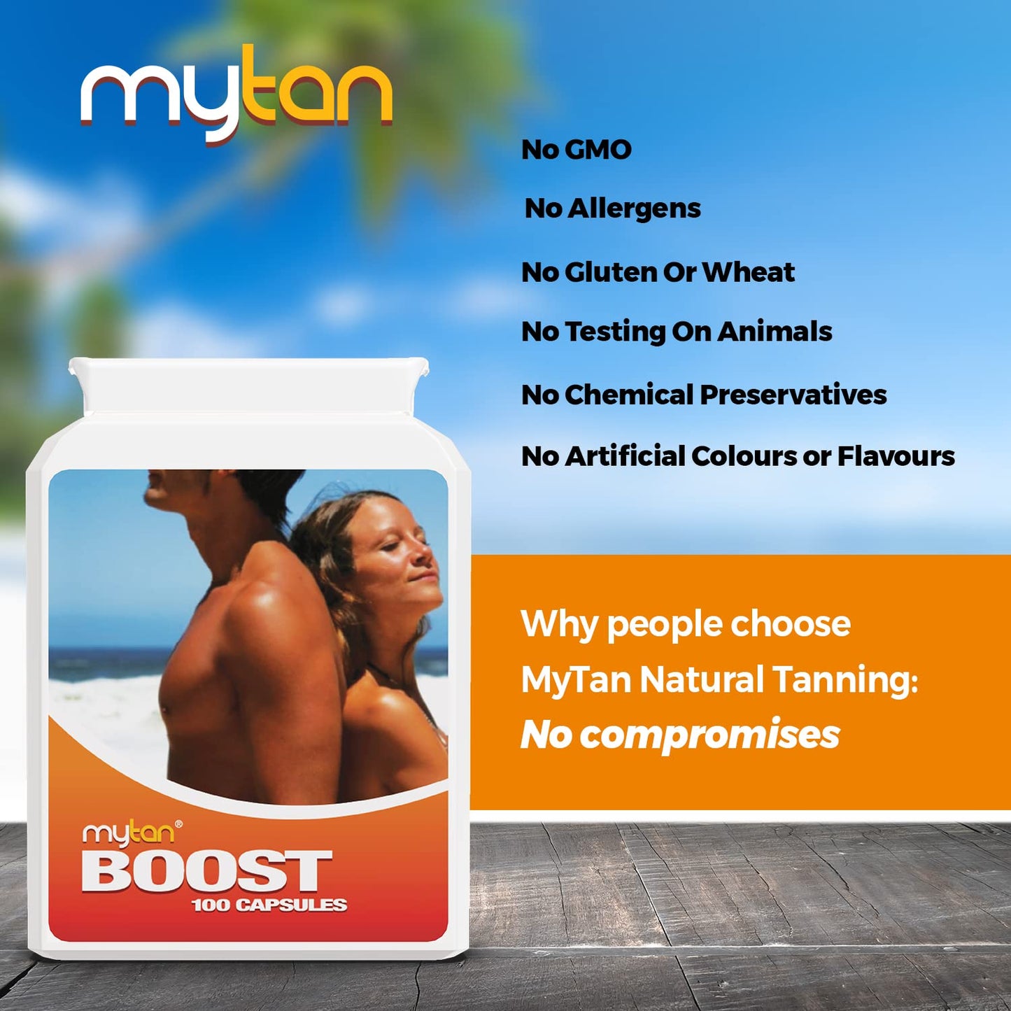 MyTan Boost Tan Pills | 100 Capsules | Sun Tan Accelerator | Natural Tanning Supplement | Tyrosine, Copper Multivitamin | 25-Day Extended Holiday Supply - dailyvitalstore