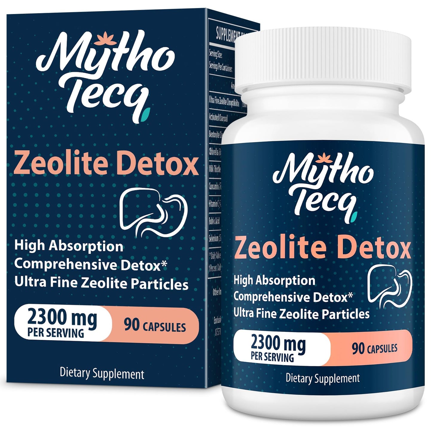 MythoTecq 2300 MG Zeolite Detox Capsules - Activated Charcoal & Bentonite Clay, Highly Absorbable Full Body, Liver & Gut Cleanse - dailyvitalstore