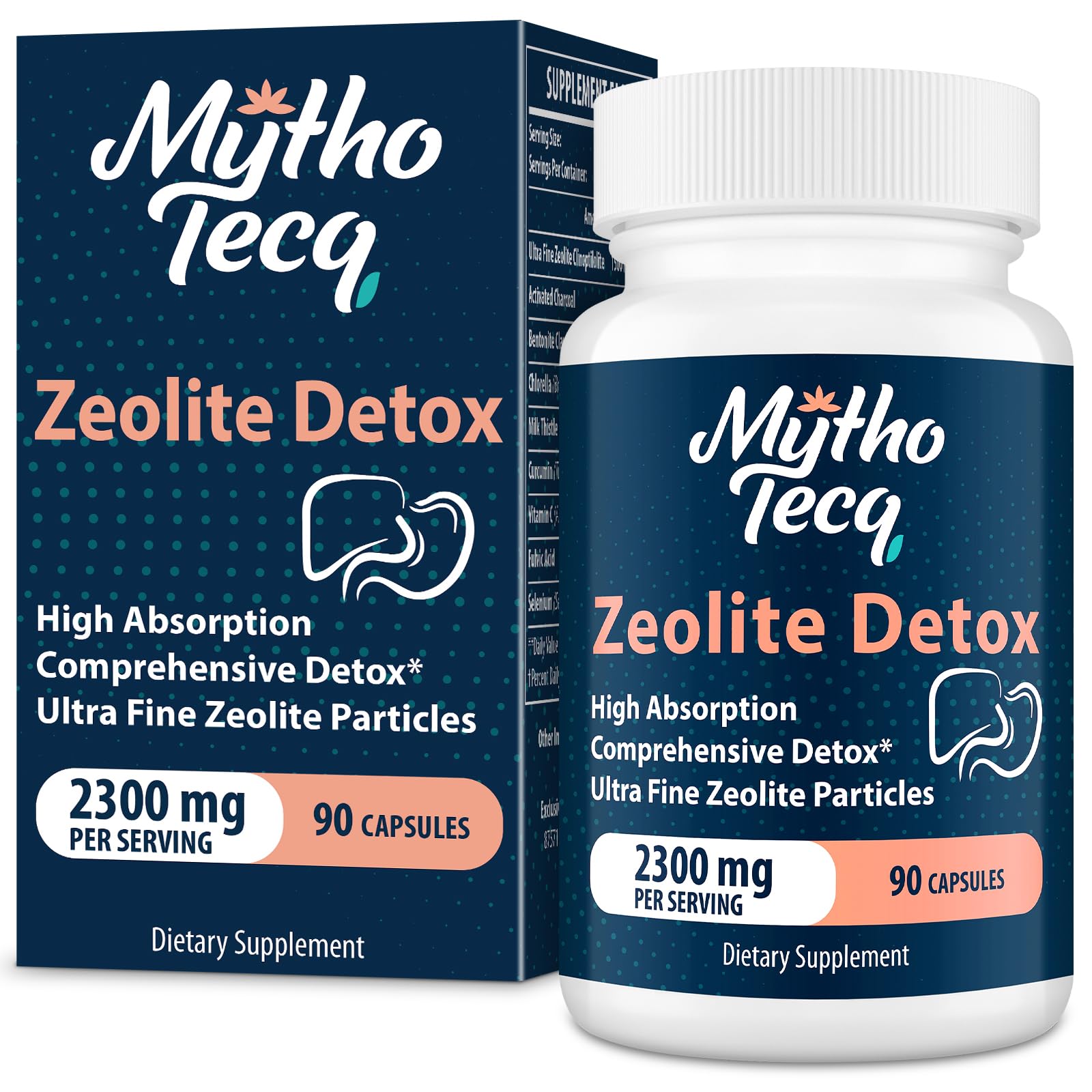 MythoTecq 2300 MG Zeolite Detox Capsules - Activated Charcoal & Bentonite Clay, Highly Absorbable Full Body, Liver & Gut Cleanse - dailyvitalstore