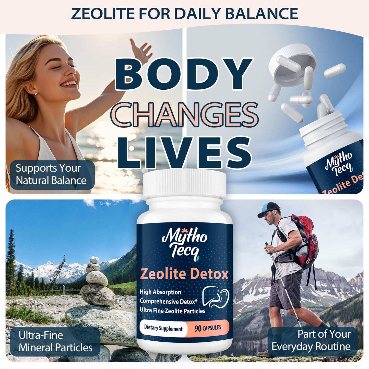 MythoTecq 2300 MG Zeolite Detox Capsules - Activated Charcoal & Bentonite Clay, Highly Absorbable Full Body, Liver & Gut Cleanse - dailyvitalstore
