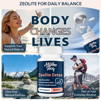 MythoTecq 2300 MG Zeolite Detox Capsules - Activated Charcoal & Bentonite Clay, Highly Absorbable Full Body, Liver & Gut Cleanse - dailyvitalstore