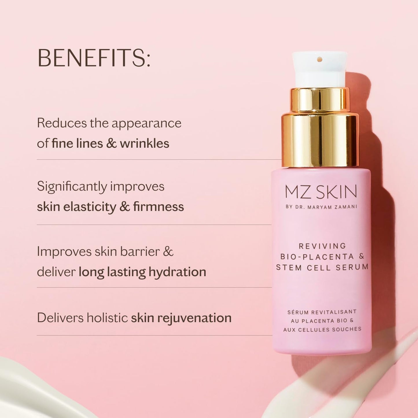 MZ SKIN Reviving Bio-Placenta & Stem Cell Serum, Night Treatment for Powerful Rejuvenation, With Peptides, Squalane & Hyaluronic Acid, Perfect For Anti-Aging, Wrinkles & Fine Lines, 1.01 fl oz - dailyvitalstore