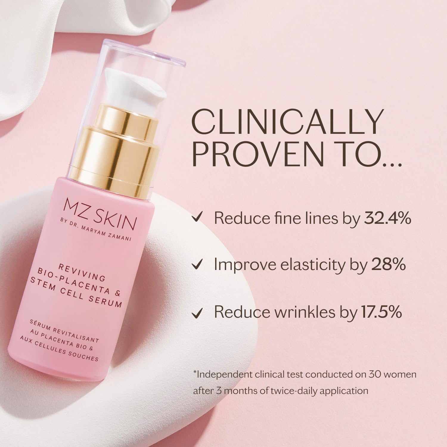 MZ SKIN Reviving Bio-Placenta & Stem Cell Serum, Night Treatment for Powerful Rejuvenation, With Peptides, Squalane & Hyaluronic Acid, Perfect For Anti-Aging, Wrinkles & Fine Lines, 1.01 fl oz - dailyvitalstore