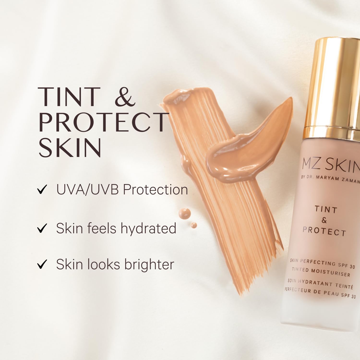 MZ SKIN Tint & Protect Skin Perfecting SPF 30 Tinted Moisturiser 1.01 fl oz | Broad Spectrum UVA/UVB | With Hyaluronic Acid, Kahai Nut Oil & Vitamin C - dailyvitalstore