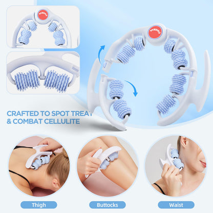 MZDXJ Cellulite Massage Tool - Lymphatic Drainage Massager - Muscle Roller, Deep Fascia Massage, Dimpled Skin Removal, Legs/Thighs/Buttocks, Anti-Cellulite Roller, Smooth Skin (14 Wheel - Blue) - dailyvitalstore