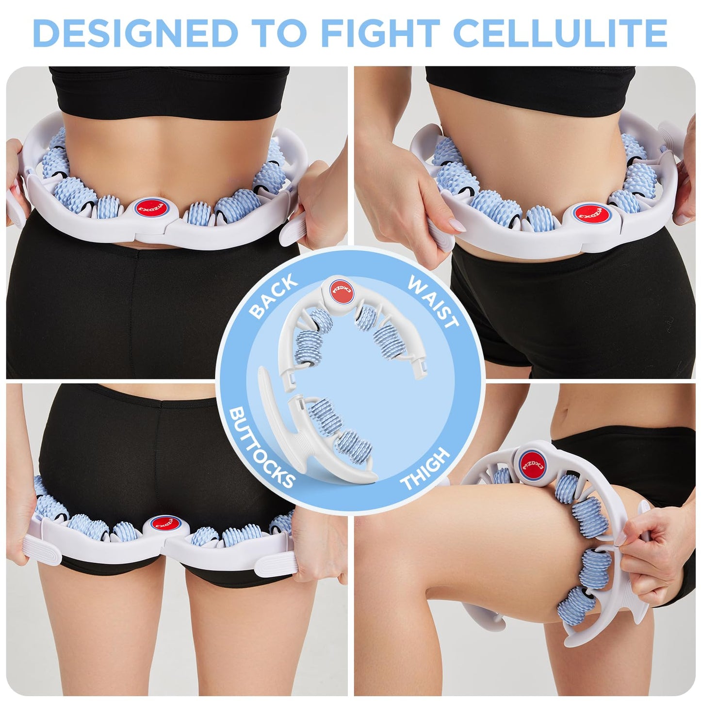 MZDXJ Cellulite Massage Tool - Lymphatic Drainage Massager - Muscle Roller, Deep Fascia Massage, Dimpled Skin Removal, Legs/Thighs/Buttocks, Anti-Cellulite Roller, Smooth Skin (14 Wheel - Blue) - dailyvitalstore