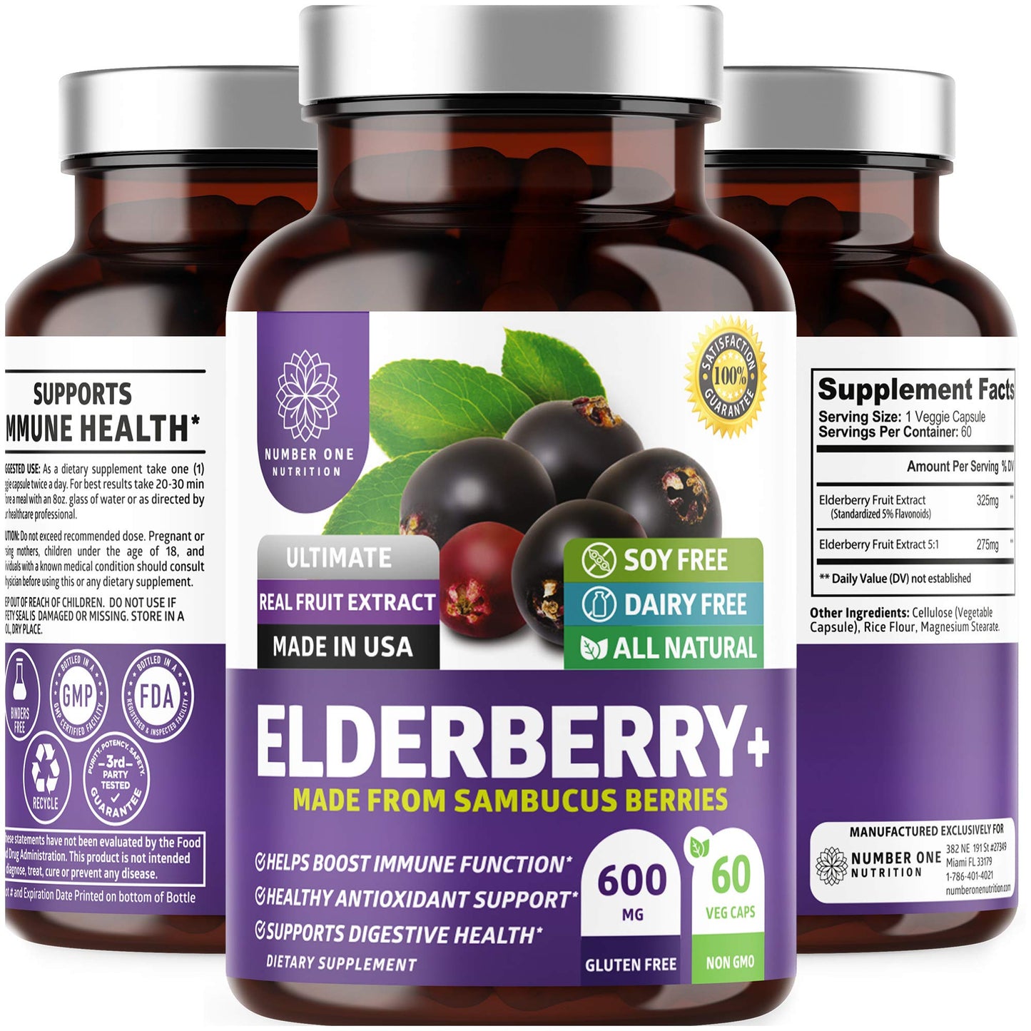 N1N Premium Black Elderberry Capsules for Adults [Max Strength] Pure and Potent Elderberry from Sambucus Nigra to Support Immunity & Skin Health, Non-GMO, Gluten Free, 60 Veg Caps - dailyvitalstore