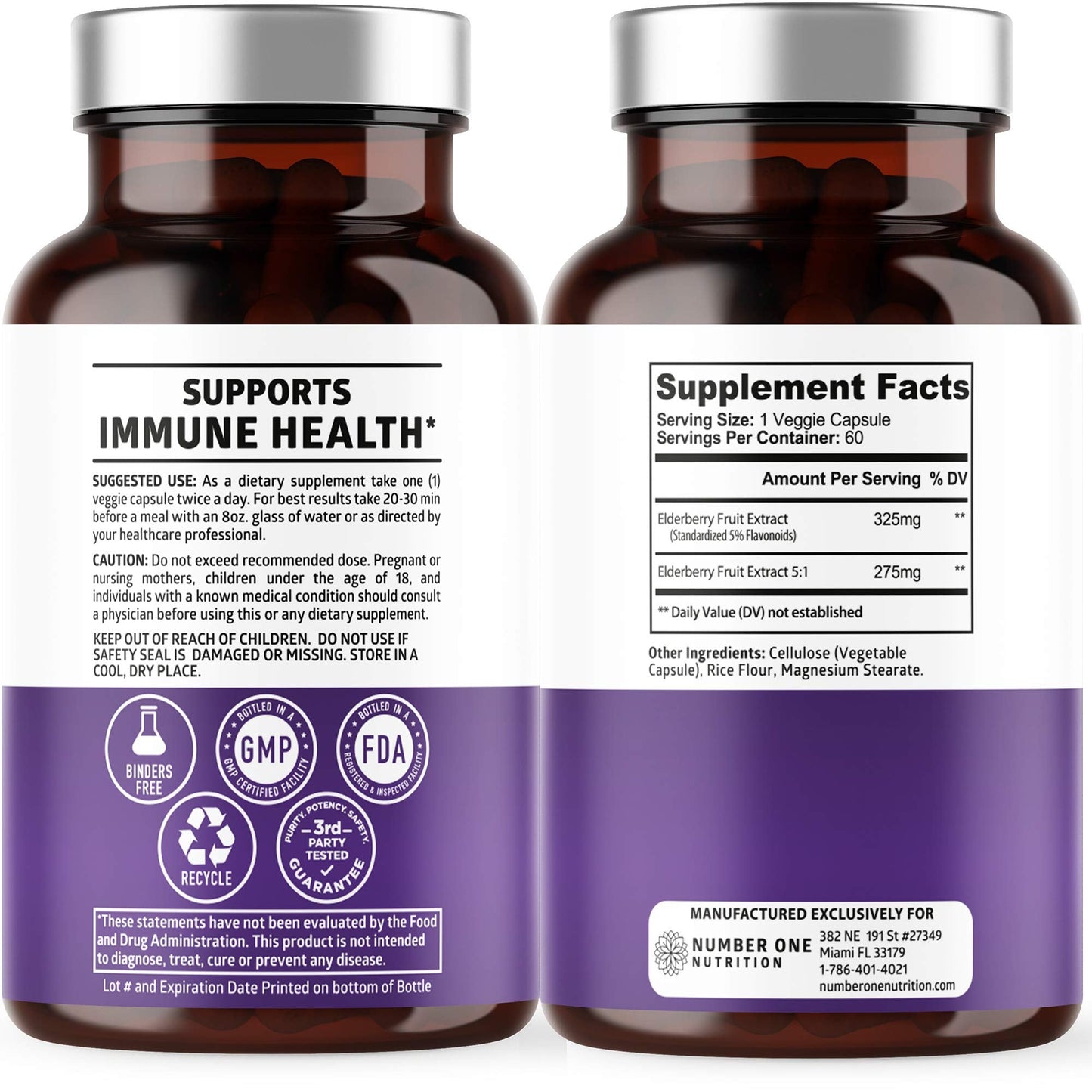 N1N Premium Black Elderberry Capsules for Adults [Max Strength] Pure and Potent Elderberry from Sambucus Nigra to Support Immunity & Skin Health, Non-GMO, Gluten Free, 60 Veg Caps - dailyvitalstore