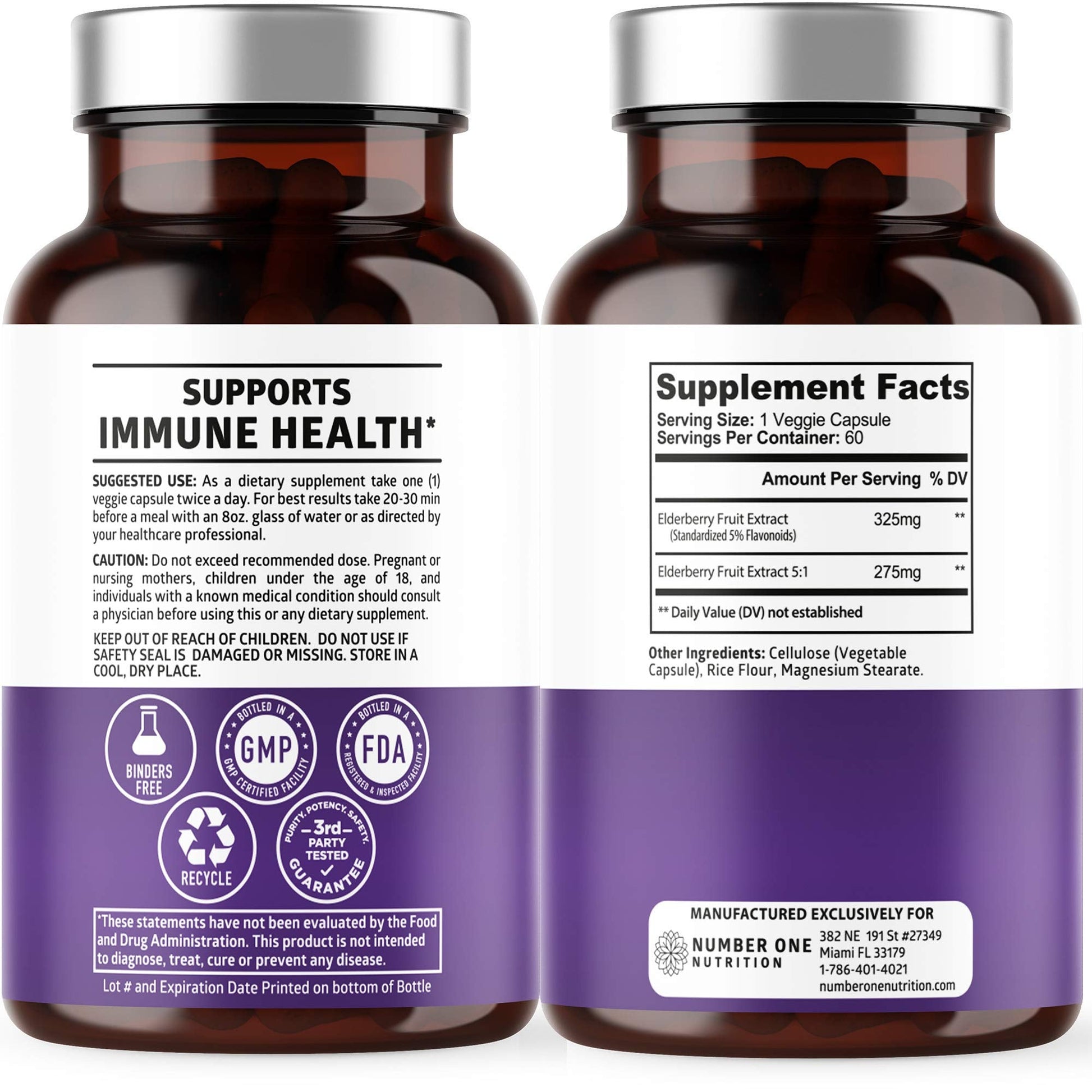 N1N Premium Black Elderberry Capsules for Adults [Max Strength] Pure and Potent Elderberry from Sambucus Nigra to Support Immunity & Skin Health, Non-GMO, Gluten Free, 60 Veg Caps - dailyvitalstore