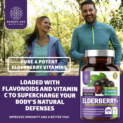 N1N Premium Black Elderberry Capsules for Adults [Max Strength] Pure and Potent Elderberry from Sambucus Nigra to Support Immunity & Skin Health, Non-GMO, Gluten Free, 60 Veg Caps - dailyvitalstore