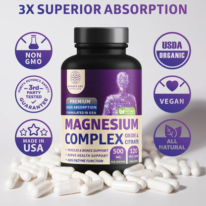 N1N Premium Magnesium Complex - High Absorption Magnesium Supplement for Women and Men to Support Regularity and Bone Health- 120 Veggie Capsules - dailyvitalstore