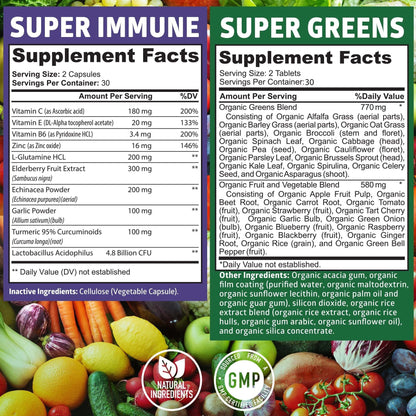 N1N Premium Organic Super Fruits & Veggies + Immune Support [38 Powerful Ingredients], Natural Super Greens Supplement with Alfalfa, Vitamins & Minerals, Zinc, Turmeric and Probiotic, 120 Caps - dailyvitalstore