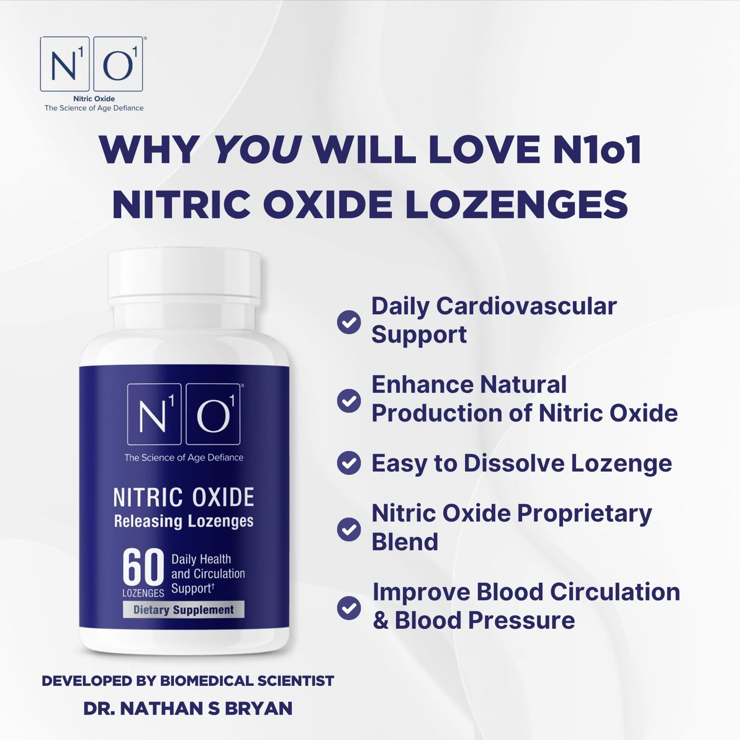 N1O1 Nitric Oxide Lozenges - 60 Count - Nitric Oxide Supplement for Heart Health, Circulation, Energy, Blood Flow, Oxygenation, Healthy Blood Pressure - dailyvitalstore