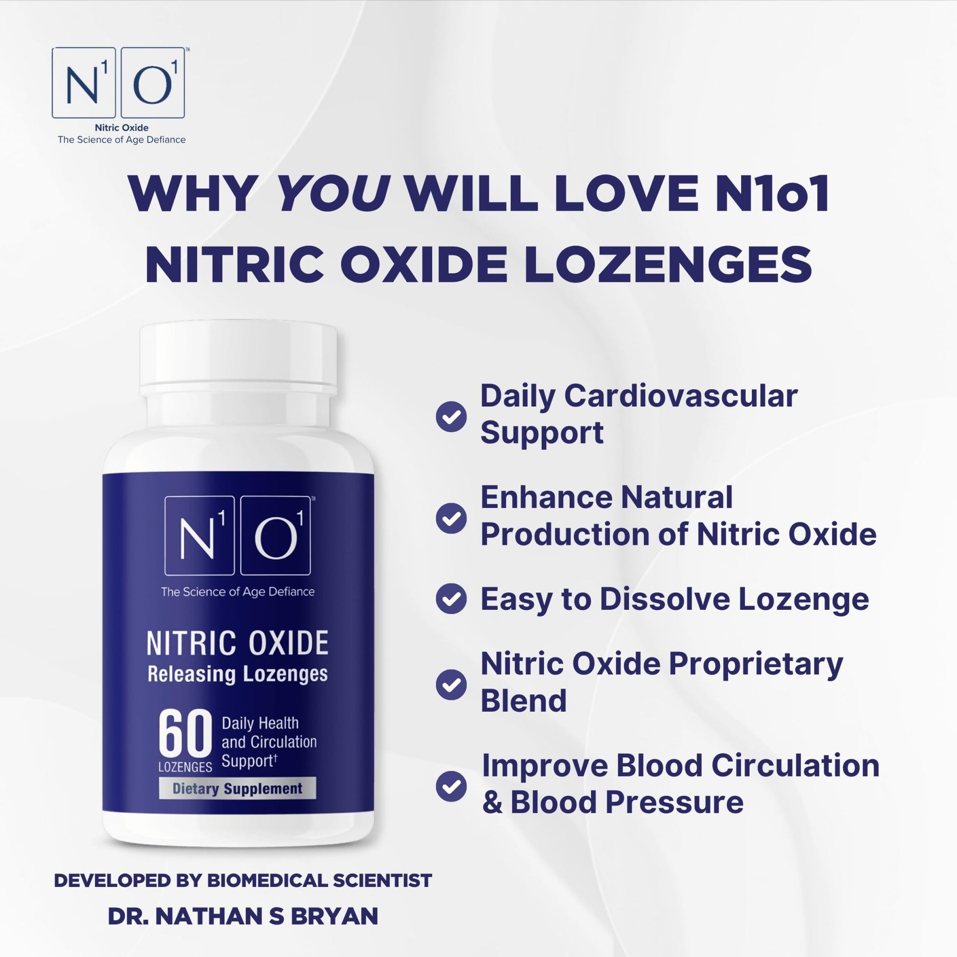 N1O1 Nitric Oxide Lozenges - 60 Count - Nitric Oxide Supplement for Heart Health, Circulation, Energy, Blood Flow, Oxygenation, Healthy Blood Pressure - dailyvitalstore