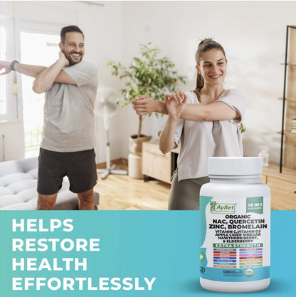 NAC-n-acetyl cysteine- Quercetin Zinc Bromelain Supplement | Extra Strength with Vit C, D3, Apple Cider Vinegar, Elderberry, Hawthorn Berry, Turmeric | Immune Support|120 Vegan Capsules | USDA Organic - dailyvitalstore