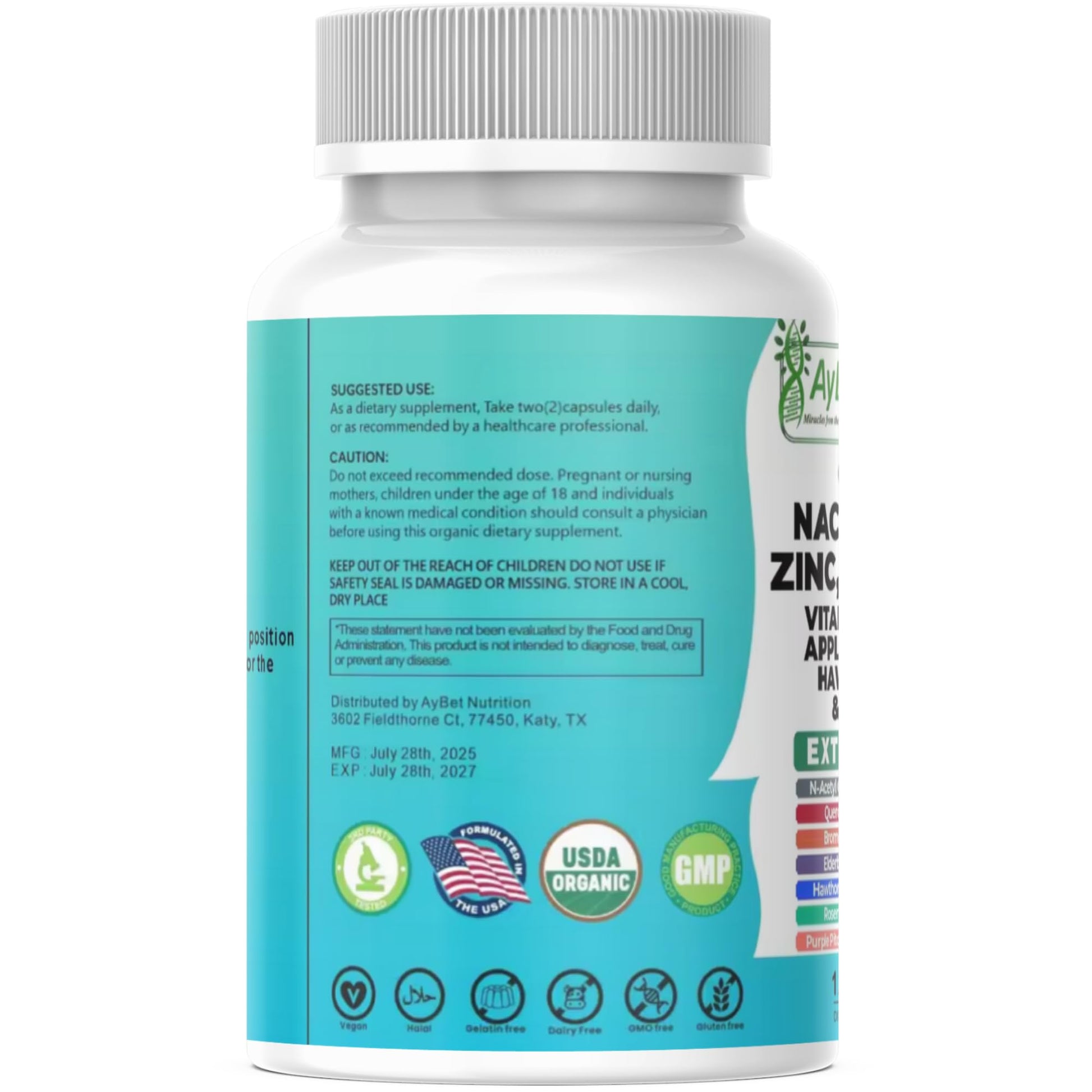 NAC-n-acetyl cysteine- Quercetin Zinc Bromelain Supplement | Extra Strength with Vit C, D3, Apple Cider Vinegar, Elderberry, Hawthorn Berry, Turmeric | Immune Support|120 Vegan Capsules | USDA Organic - dailyvitalstore
