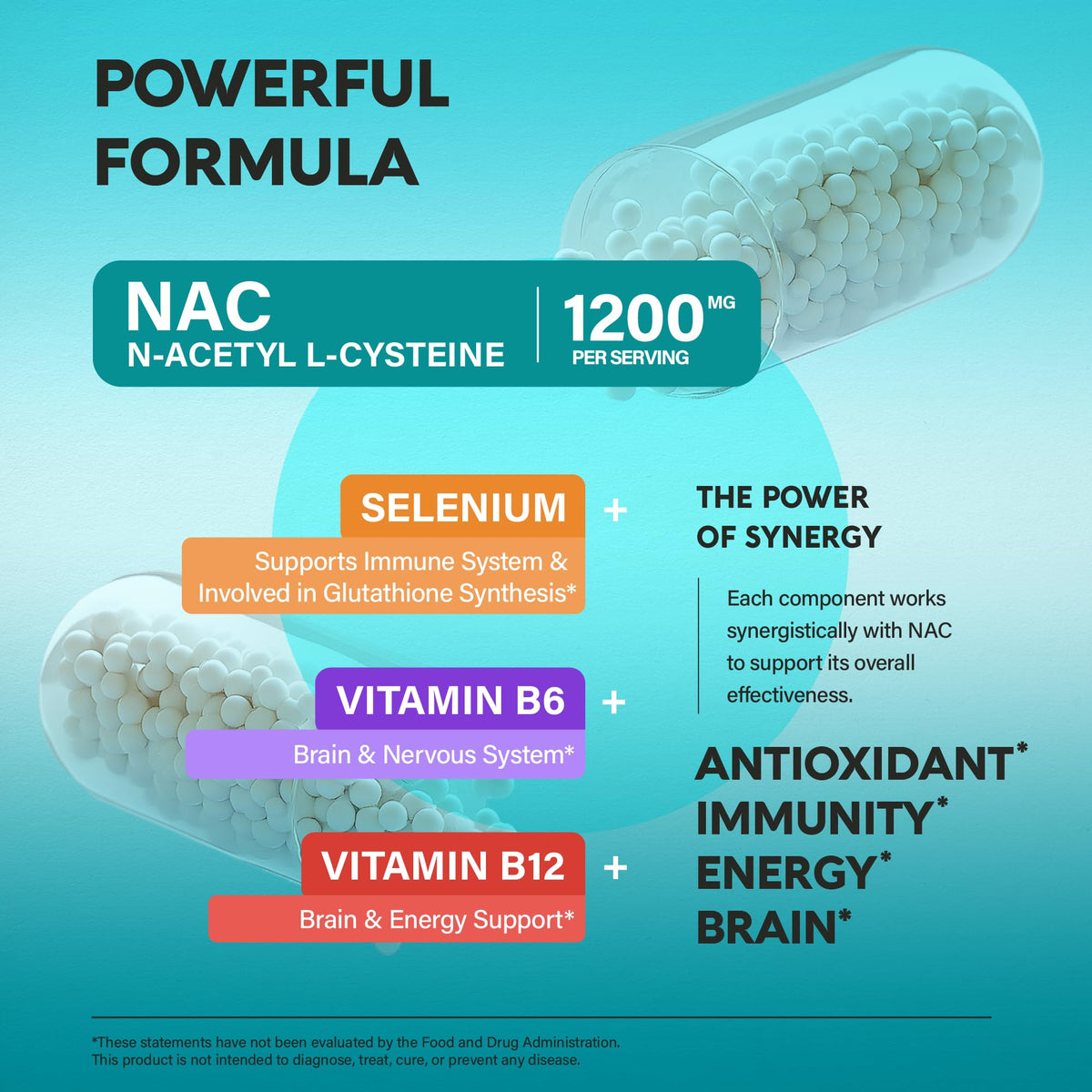 NAC Supplement | Selenium | B6 | B12 - Antioxidant, Immune Support - N Acetyl Cysteine 600 mg per Capsule, 1200 mg per Serving - Made in USA - Non-GMO, Gluten-Free - dailyvitalstore