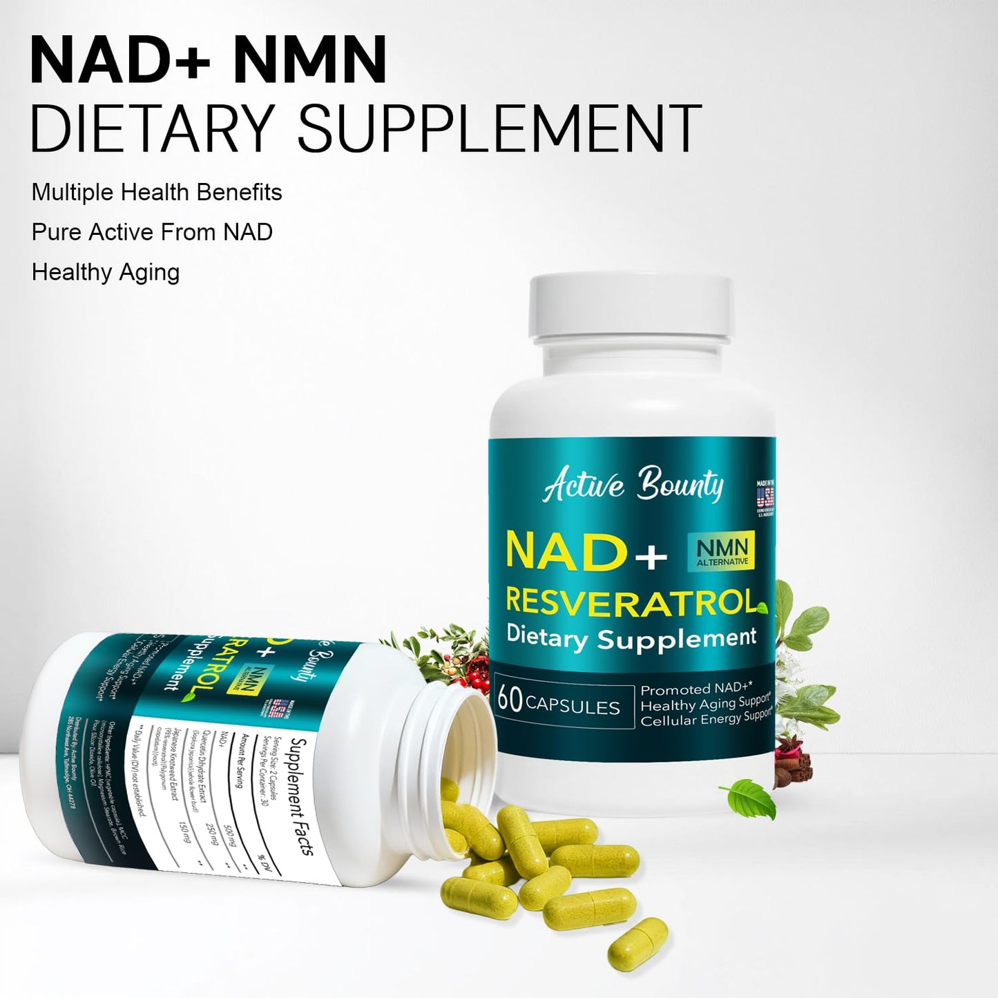 NAD+ Resveratrol Supplement with Quercetin – NMN Alternative for Cellular Energy Support, Focus & Healthy Aging – High Potency 500mg NAD+ Formula, Vegan, Non-GMO, Gluten-Free, Made in USA, 60 Capsules - dailyvitalstore
