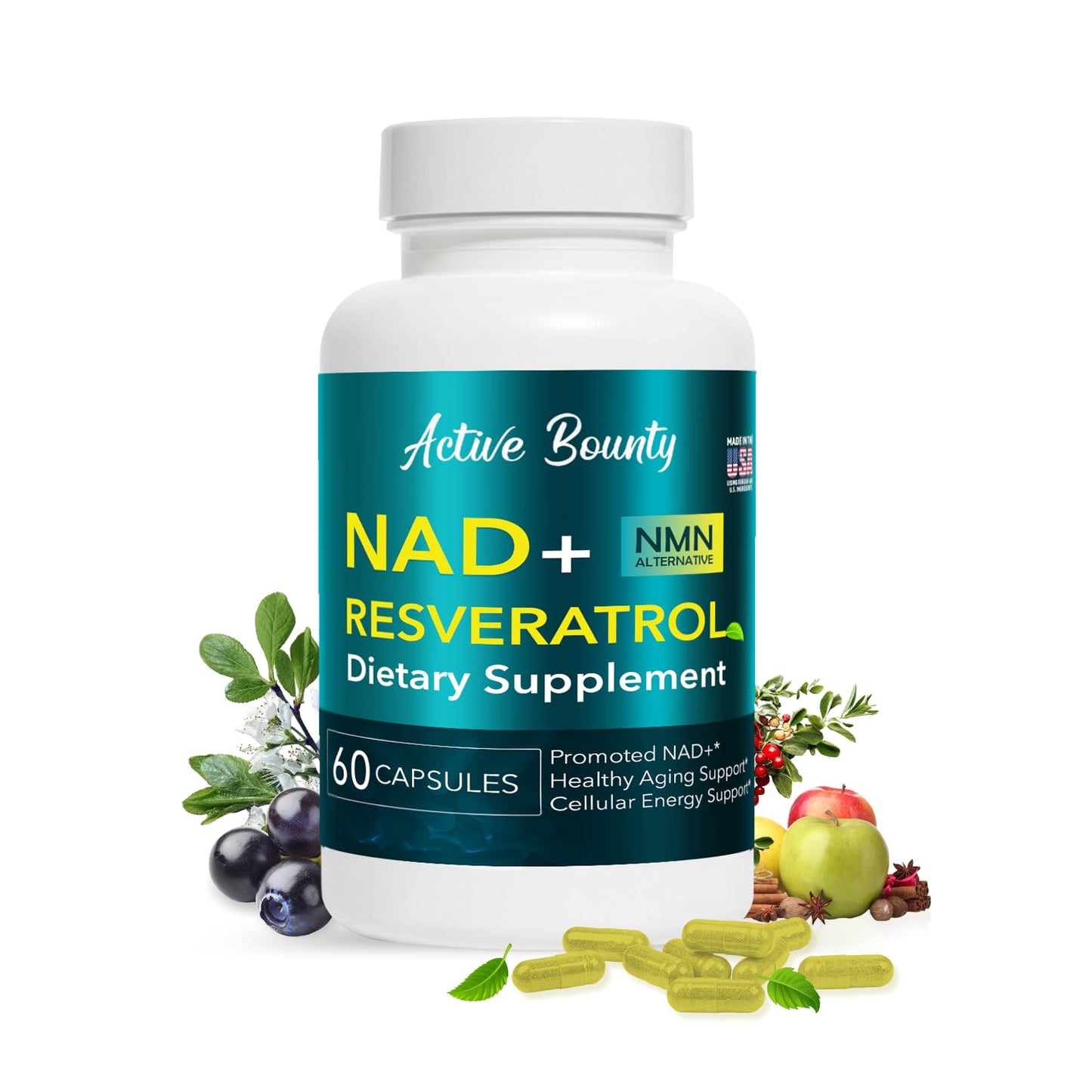 NAD+ Resveratrol Supplement with Quercetin – NMN Alternative for Cellular Energy Support, Focus & Healthy Aging – High Potency 500mg NAD+ Formula, Vegan, Non-GMO, Gluten-Free, Made in USA, 60 Capsules - dailyvitalstore