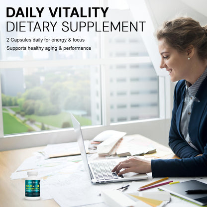 NAD+ Resveratrol Supplement with Quercetin – NMN Alternative for Cellular Energy Support, Focus & Healthy Aging – High Potency 500mg NAD+ Formula, Vegan, Non-GMO, Gluten-Free, Made in USA, 60 Capsules - dailyvitalstore
