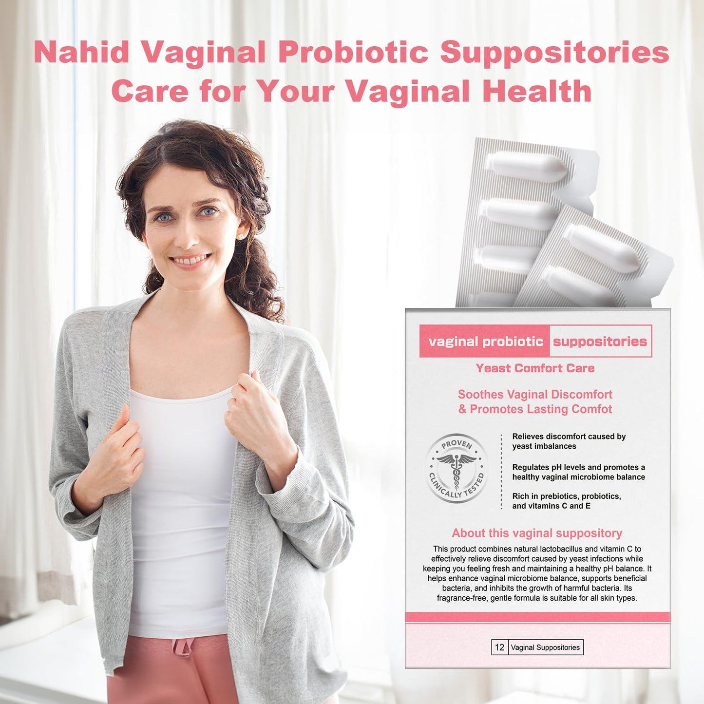 Nahid Vaginal probiotic Suppository, hyaluronic Acid Suppositories, Vaginal moisturizer, PH Balance, Restores Healthy Vaginal Odor, Yeast Comfort Care (12 Inserts) - dailyvitalstore