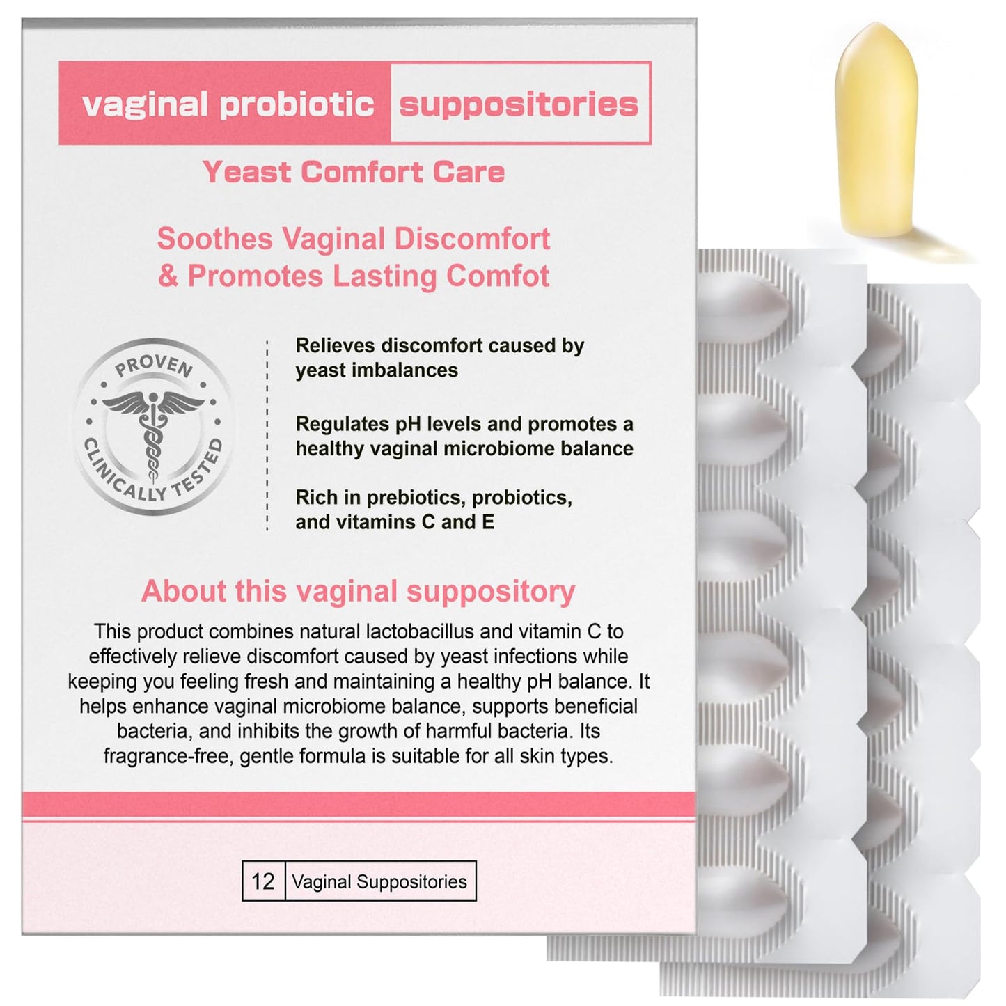 Nahid Vaginal probiotic Suppository, hyaluronic Acid Suppositories, Vaginal moisturizer, PH Balance, Restores Healthy Vaginal Odor, Yeast Comfort Care (12 Inserts) - dailyvitalstore