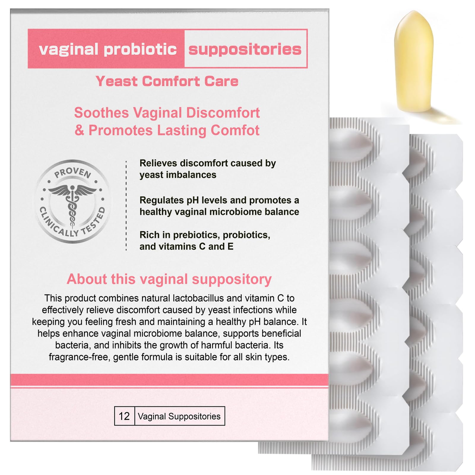 Nahid Vaginal probiotic Suppository, hyaluronic Acid Suppositories, Vaginal moisturizer, PH Balance, Restores Healthy Vaginal Odor, Yeast Comfort Care (12 Inserts) - dailyvitalstore