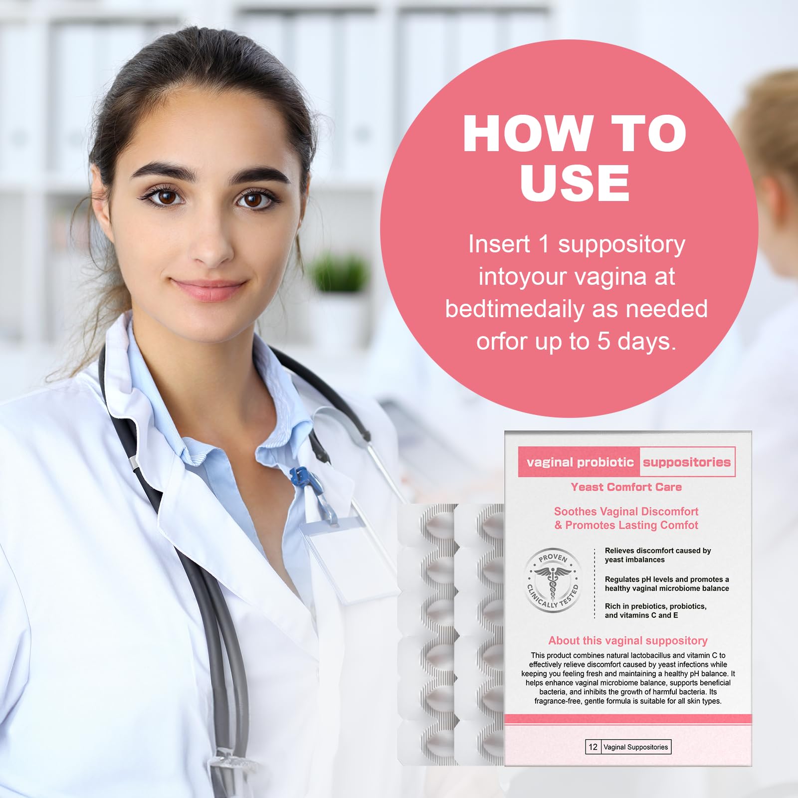 Nahid Vaginal probiotic Suppository, hyaluronic Acid Suppositories, Vaginal moisturizer, PH Balance, Restores Healthy Vaginal Odor, Yeast Comfort Care (12 Inserts) - dailyvitalstore