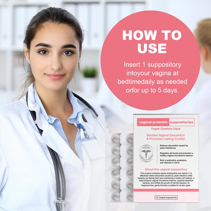 Nahid Vaginal probiotic Suppository, hyaluronic Acid Suppositories, Vaginal moisturizer, PH Balance, Restores Healthy Vaginal Odor, Yeast Comfort Care (12 Inserts) - dailyvitalstore