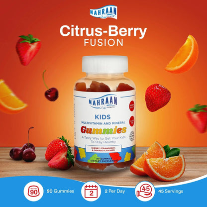 NAHRAAN HEALTH Halal Vitamins for Kids - Halal Multivitamins for Kids Vitamin A, C, D, E, B6, B12 - Non-GMO Vegetarian, Halal Gummies - 90 Count - dailyvitalstore