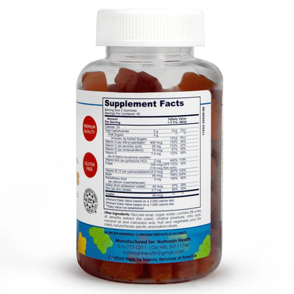 NAHRAAN HEALTH Halal Vitamins for Kids - Halal Multivitamins for Kids Vitamin A, C, D, E, B6, B12 - Non-GMO Vegetarian, Halal Gummies - 90 Count - dailyvitalstore