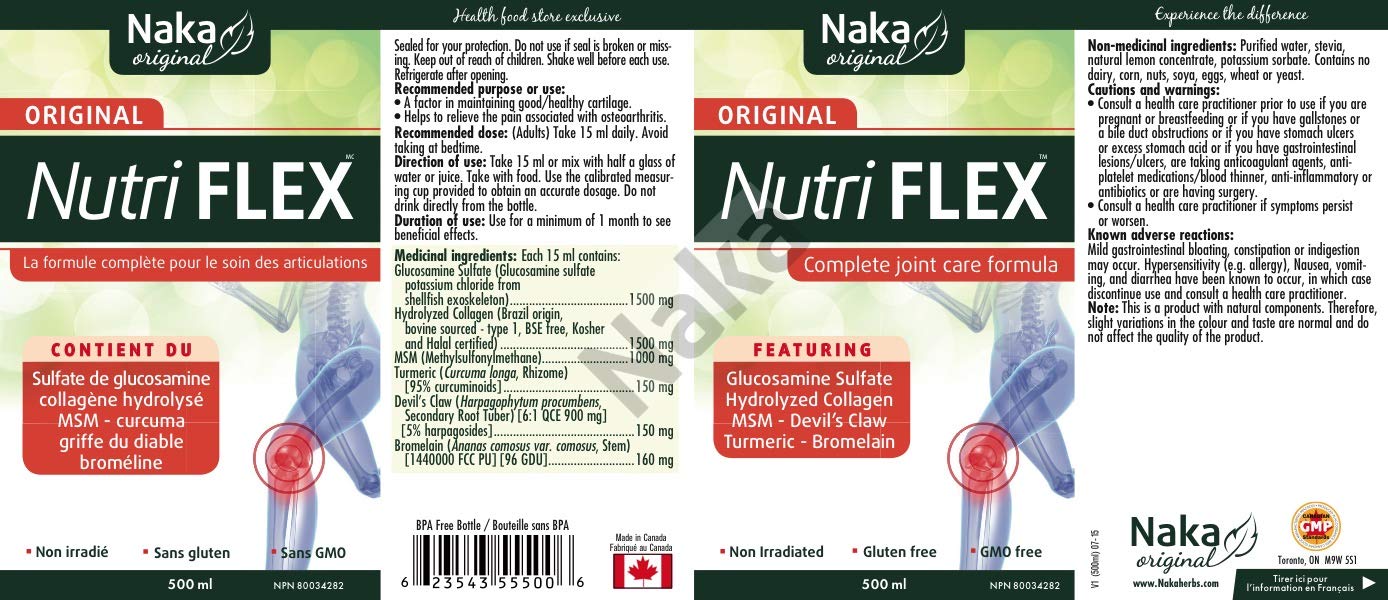 Naka Nutri-Flex Joint Support Supplement. Highly Absorbable Liquid Vitamins Formula for Joint Care, 500 Milliliters - dailyvitalstore