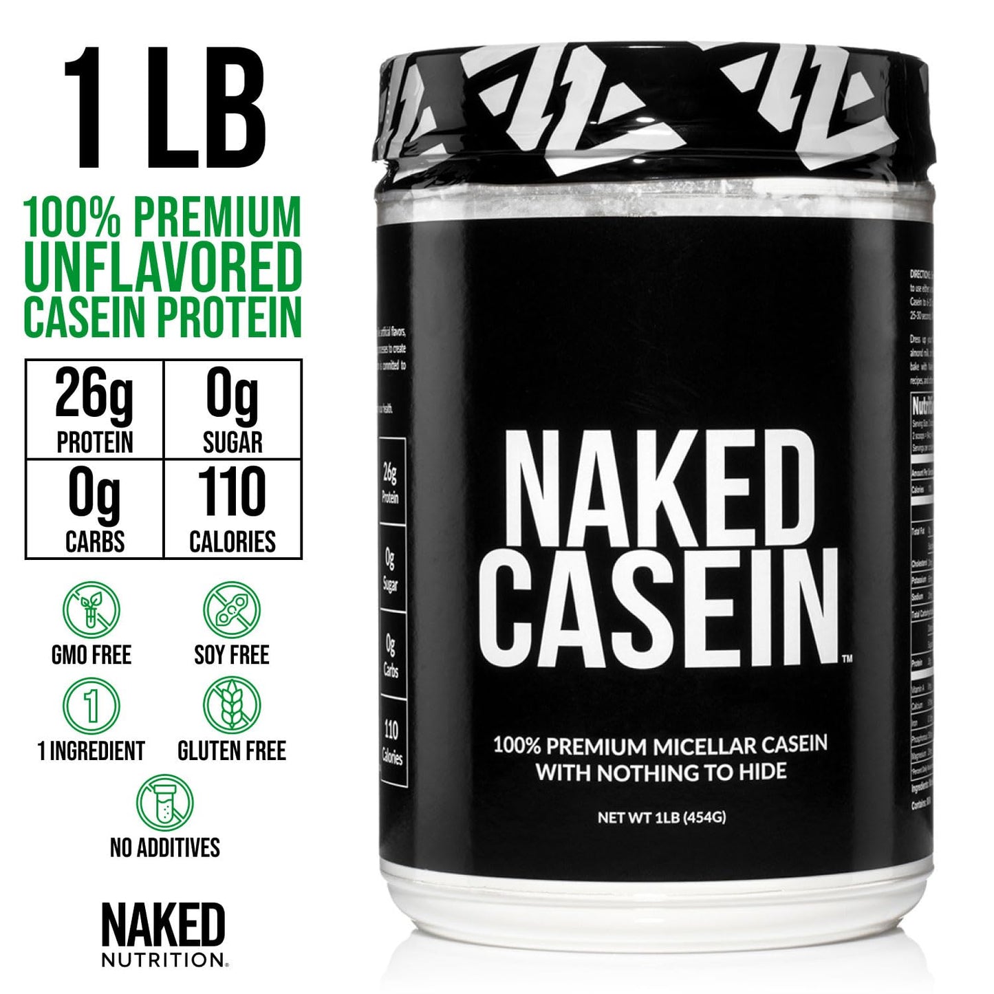 NAKED Casein - 1Lb Micellar Casein Protein - Bulk, Zero Carb, NSF Certified, GMO-Free, Gluten Free, Soy Free, Preservative Free - Stimulate Muscle Growth - dailyvitalstore