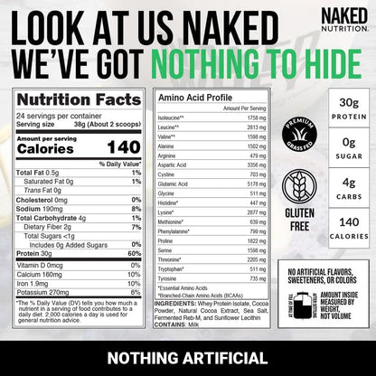 NAKED Chocolate Whey Isolate Protein - Only 6 Ingredients, 30g Grass-Fed Protein, Undenatured, No GMO, No Soy, Gluten-Free, No Preservatives - 24 Servings - dailyvitalstore