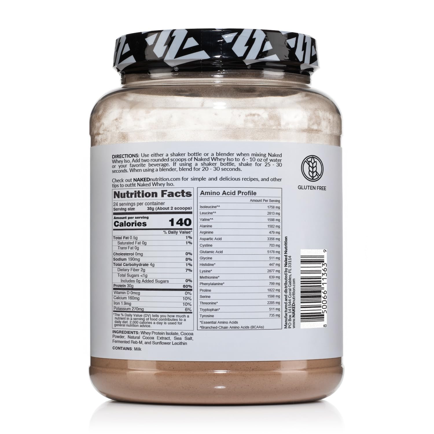 NAKED Chocolate Whey Isolate Protein - Only 6 Ingredients, 30g Grass-Fed Protein, Undenatured, No GMO, No Soy, Gluten-Free, No Preservatives - 24 Servings - dailyvitalstore