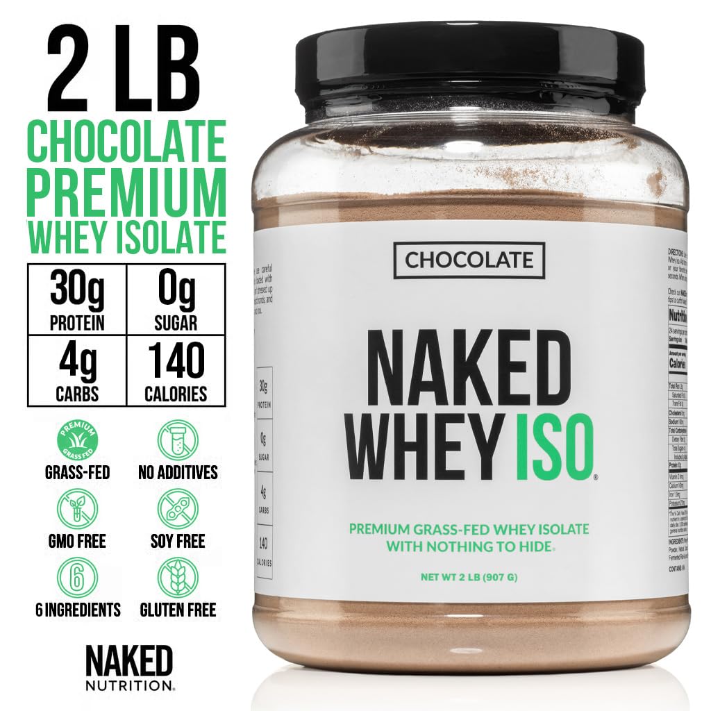 NAKED Chocolate Whey Isolate Protein - Only 6 Ingredients, 30g Grass-Fed Protein, Undenatured, No GMO, No Soy, Gluten-Free, No Preservatives - 24 Servings - dailyvitalstore