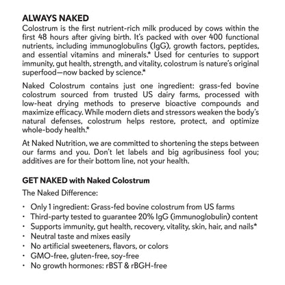 NAKED Colostrum Powder – 100% Grass-Fed Bovine Colostrum Supplement from US Farms | Tested at 20%+ IgG | Gut Health, Immunit - dailyvitalstore