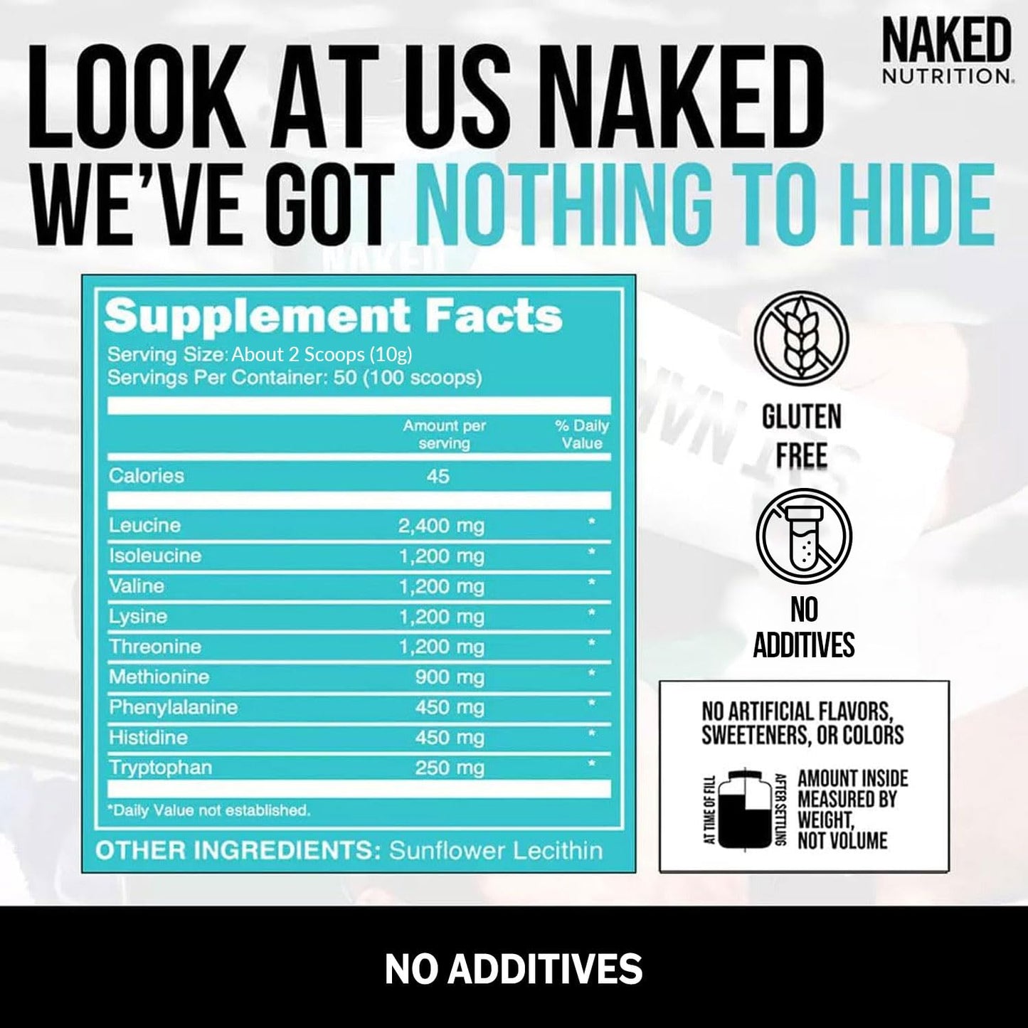 NAKED EAAs Amino Acids Powder - 50 Servings - Vegan Unflavored Essential Amino Acids 500 Grams - Instantized All Natural EAAs Powder Supplement - dailyvitalstore