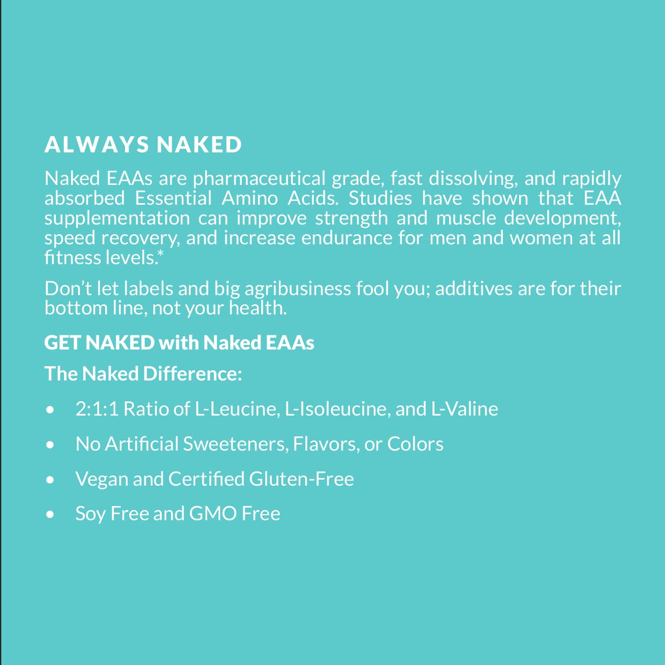 NAKED EAAs Amino Acids Powder - 50 Servings - Vegan Unflavored Essential Amino Acids 500 Grams - Instantized All Natural EAAs Powder Supplement - dailyvitalstore