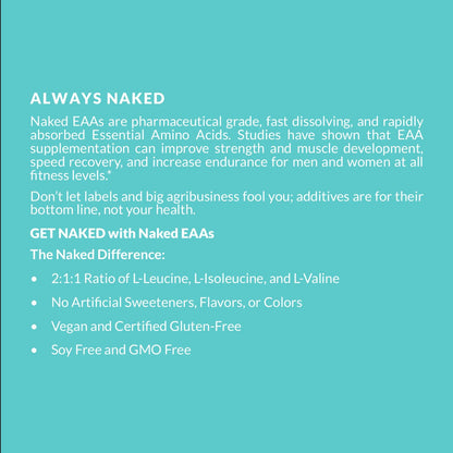 NAKED EAAs Amino Acids Powder - 50 Servings - Vegan Unflavored Essential Amino Acids 500 Grams - Instantized All Natural EAAs Powder Supplement - dailyvitalstore